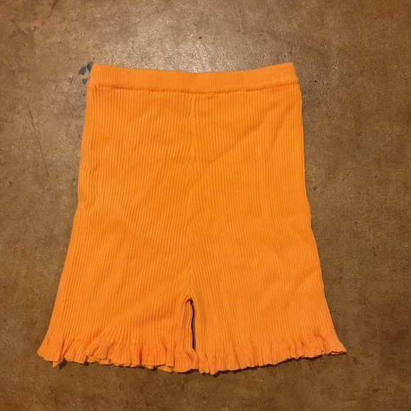 Find Me Now Anthropologie Rib Knit Ruffle High Rise Orange Shorts A1 - Picture 2 of 3